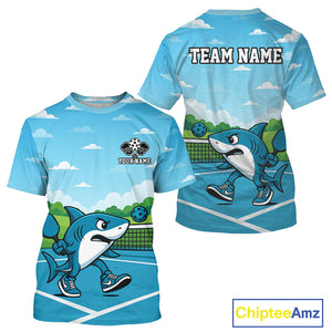 Custom Shark Plays Ball Funny Pickleball T-Shirt For Men Pickleball Tournament Jersey NYN1439