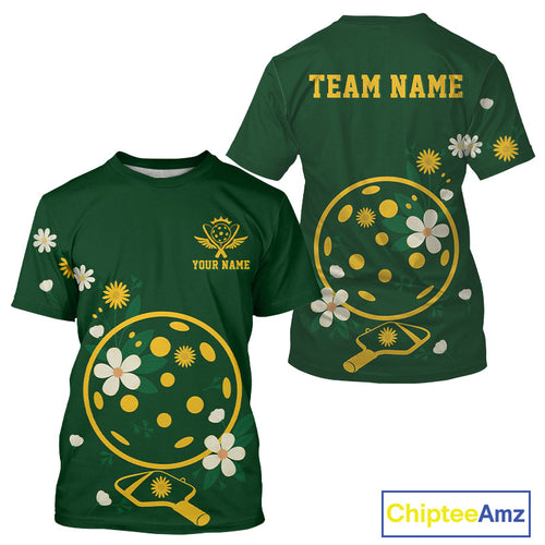 Custom Green And Yellow Flowers Pickleball Paddle T-Shirt For Men Outfit Pickleball Shirt NYN1442