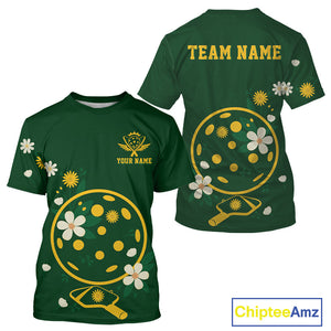 Custom Green And Yellow Flowers Pickleball Paddle T-Shirt For Men Outfit Pickleball Shirt NYN1442