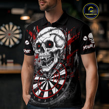 Load image into Gallery viewer, Custom Red Grey Skull Barbed Wire Dartboard Grunge Darts Polo Shirt For Men Dart Gifts NYN1968