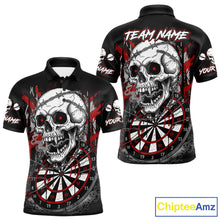 Load image into Gallery viewer, Custom Red Grey Skull Barbed Wire Dartboard Grunge Darts Polo Shirt For Men Dart Gifts NYN1968