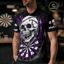 Load image into Gallery viewer, Custom Purple Grey Skull Barbed Wire Dartboard Grunge Darts Polo Shirt For Men Dart Gifts NYN1969