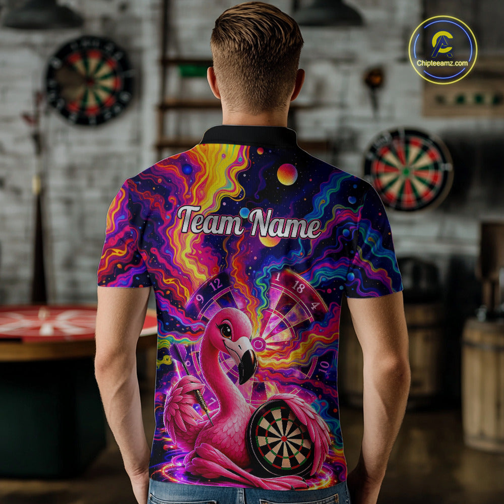 Personalized Cute Flamingo Dart Polo & Quarter Zip Shirt For Men Colorful Rainbow Paint Darts Jersey NYN2869