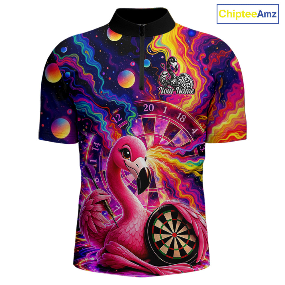 Personalized Cute Flamingo Dart Polo & Quarter Zip Shirt For Men Colorful Rainbow Paint Darts Jersey NYN2869