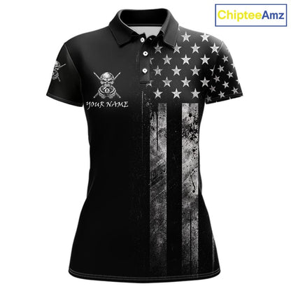 Grey Grunge US Flag Smoke 8 Ball Billiard Pool Shirt For Women Custom Billiard Skeleton Team Apparel NYN4147