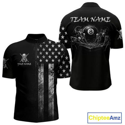 Grey Grunge US Flag Smoke 8 Ball Billiard Pool Shirt For Men Custom Billiard Skeleton Team Apparel NYN4147