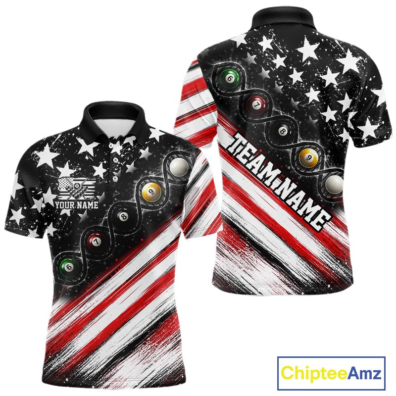 Custom Billiard Ball Is In My Dna Pool Shirt For Men US Flag Patriot Billiard Team Uniform | Red NYN4151