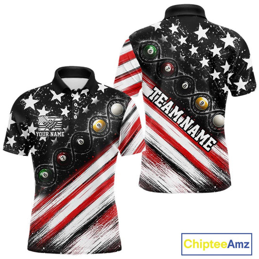 Custom Billiard Ball Is In My Dna Pool Shirt For Men US Flag Patriot Billiard Team Uniform | Red NYN4151