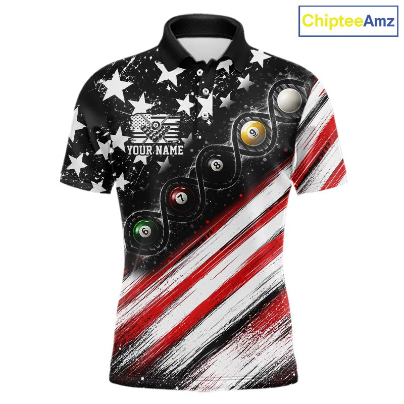 Custom Billiard Ball Is In My Dna Pool Shirt For Men US Flag Patriot Billiard Team Uniform | Red NYN4151