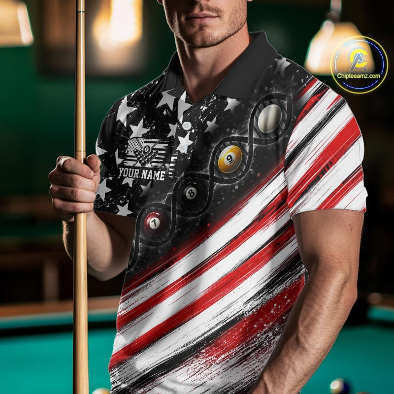 Custom Billiard Ball Is In My Dna Pool Shirt For Men US Flag Patriot Billiard Team Uniform | Red NYN4151
