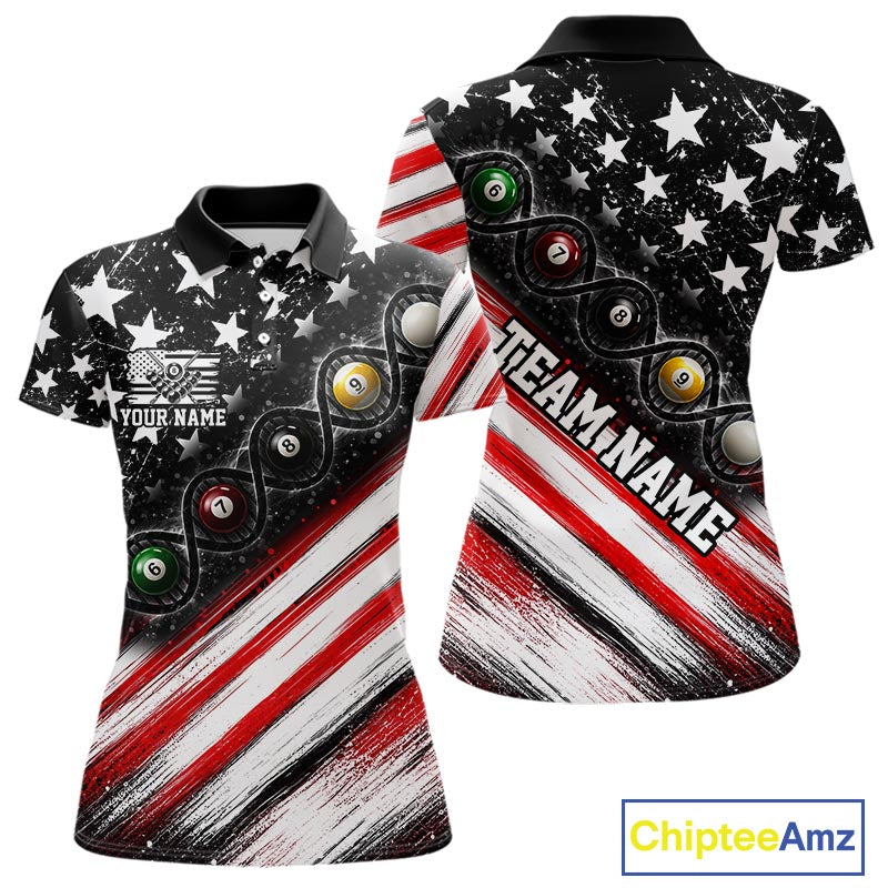 Custom Billiard Ball Is In My Dna Pool Shirt For Women US Flag Patriot Billiard Team Uniform | Red NYN4151