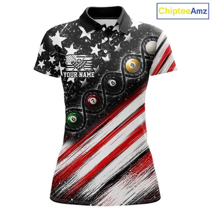 Custom Billiard Ball Is In My Dna Pool Shirt For Women US Flag Patriot Billiard Team Uniform | Red NYN4151