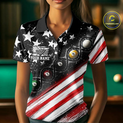 Custom Billiard Ball Is In My Dna Pool Shirt For Women US Flag Patriot Billiard Team Uniform | Red NYN4151