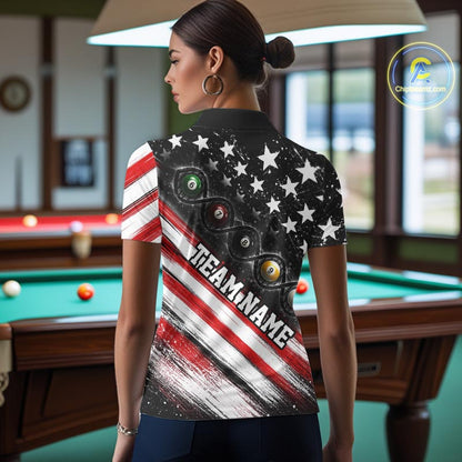 Custom Billiard Ball Is In My Dna Pool Shirt For Women US Flag Patriot Billiard Team Uniform | Red NYN4151