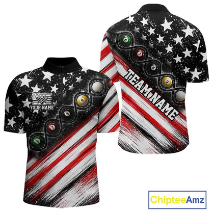 Custom Billiard Ball Is In My Dna Pool Shirt For Men US Flag Patriot Billiard Team Uniform | Red NYN4151