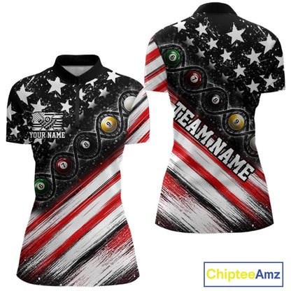 Custom Billiard Ball Is In My Dna Pool Shirt For Women US Flag Patriot Billiard Team Uniform | Red NYN4151