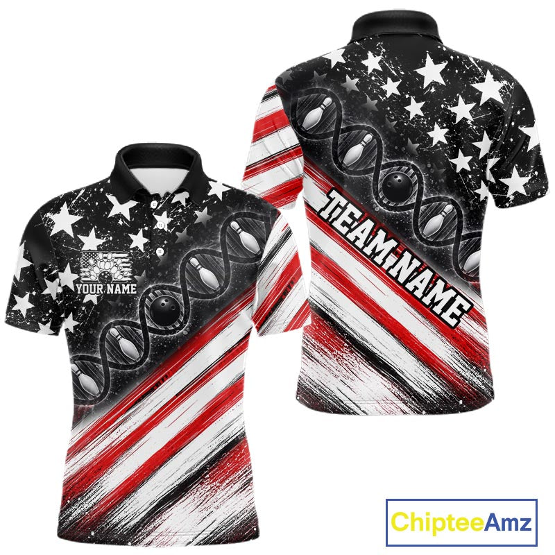 Custom Bowling Is In My Dna Bowling Shirt For Men US Flag Patriot Bowling Team Uniform | Red NYN4152
