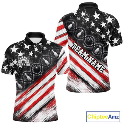 Custom Bowling Is In My Dna Bowling Shirt For Men US Flag Patriot Bowling Team Uniform | Red NYN4152