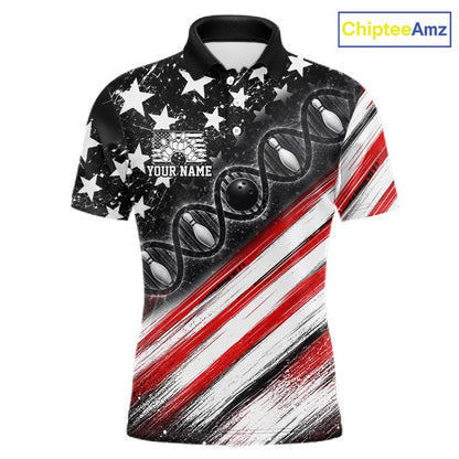 Custom Bowling Is In My Dna Bowling Shirt For Men US Flag Patriot Bowling Team Uniform | Red NYN4152