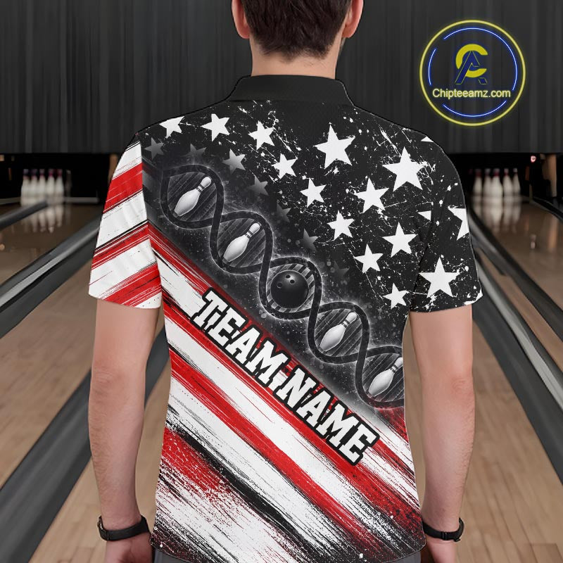 Custom Bowling Is In My Dna Bowling Shirt For Men US Flag Patriot Bowling Team Uniform | Red NYN4152