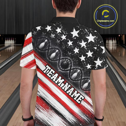 Custom Bowling Is In My Dna Bowling Shirt For Men US Flag Patriot Bowling Team Uniform | Red NYN4152
