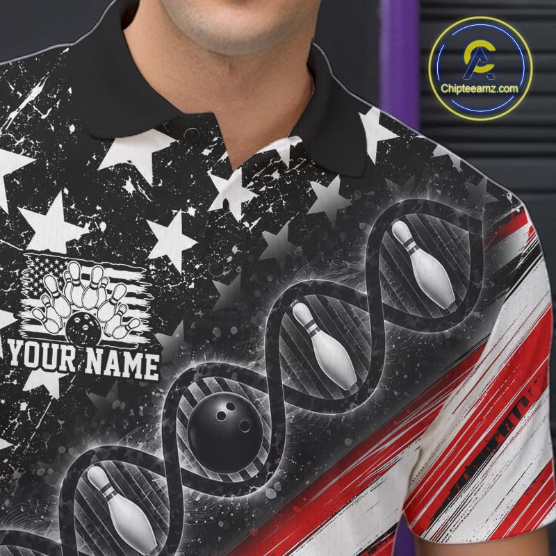 Custom Bowling Is In My Dna Bowling Shirt For Men US Flag Patriot Bowling Team Uniform | Red NYN4152