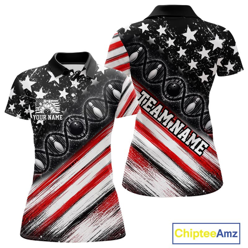 Custom Bowling Is In My Dna Bowling Shirt For Women US Flag Patriot Bowling Team Uniform | Red NYN4152