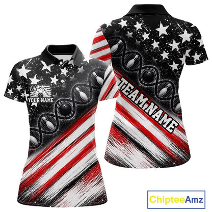 Custom Bowling Is In My Dna Bowling Shirt For Women US Flag Patriot Bowling Team Uniform | Red NYN4152