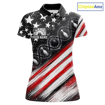 Custom Bowling Is In My Dna Bowling Shirt For Women US Flag Patriot Bowling Team Uniform | Red NYN4152