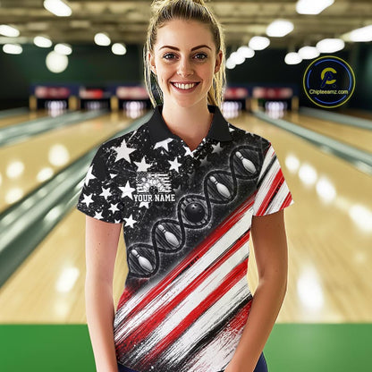 Custom Bowling Is In My Dna Bowling Shirt For Women US Flag Patriot Bowling Team Uniform | Red NYN4152