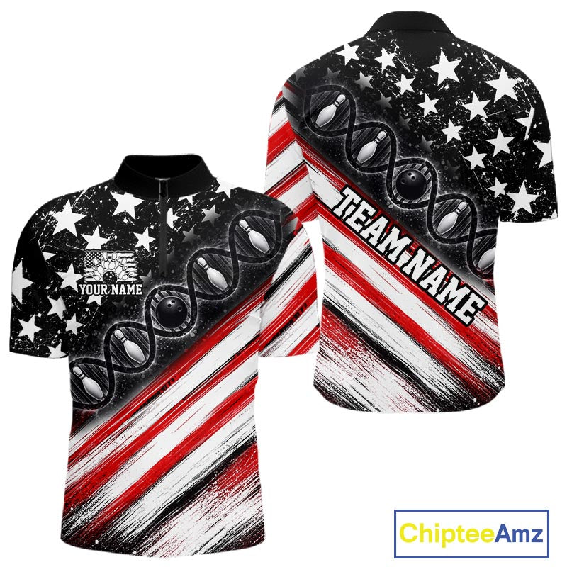 Custom Bowling Is In My Dna Bowling Shirt For Men US Flag Patriot Bowling Team Uniform | Red NYN4152