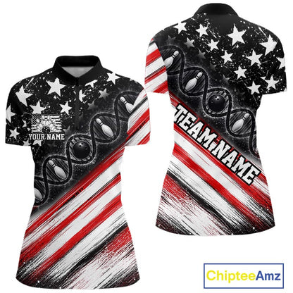 Custom Bowling Is In My Dna Bowling Shirt For Women US Flag Patriot Bowling Team Uniform | Red NYN4152