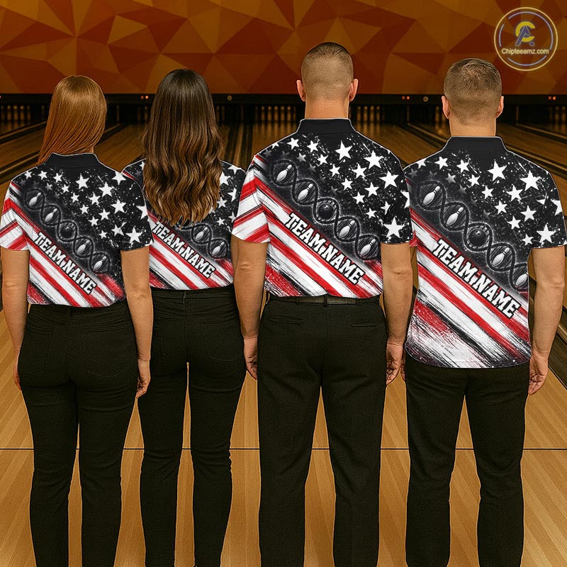 Custom Bowling Is In My Dna Bowling Shirt For Women US Flag Patriot Bowling Team Uniform | Red NYN4152