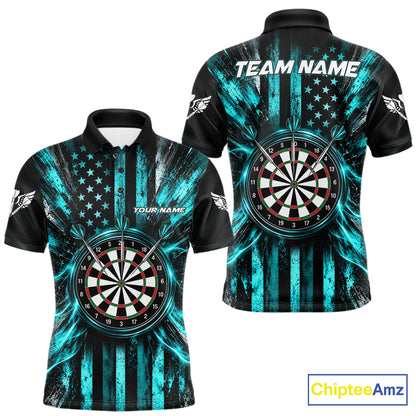 Black And Teal US Flag Mens Darts Polo 1/4-Zip Shirt Custom Patriotic Darts Tournament Jersey NYN4891
