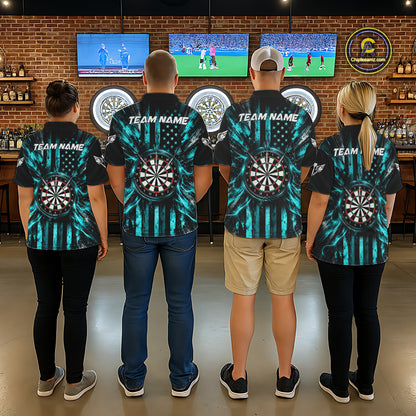 Black And Teal US Flag Women Darts Polo 1/4-Zip Shirt Custom Patriotic Darts Tournament Jersey NYN4891