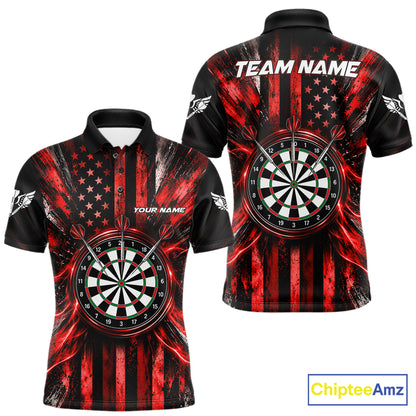 Black And Red US Flag Mens Darts Polo 1/4-Zip Shirt Custom Patriotic Darts Tournament Jersey NYN4892