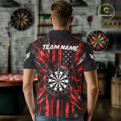 Black And Red US Flag Mens Darts Polo 1/4-Zip Shirt Custom Patriotic Darts Tournament Jersey NYN4892