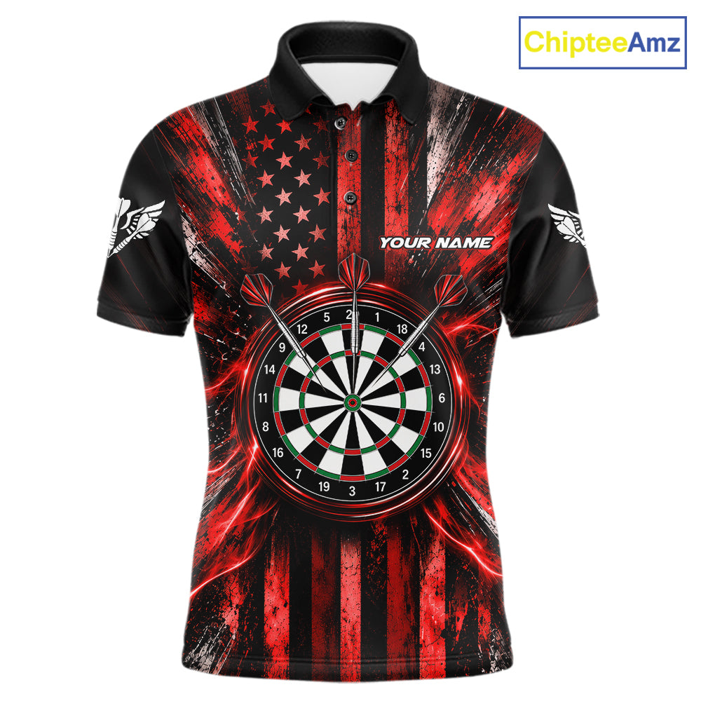 Black And Red US Flag Mens Darts Polo 1/4-Zip Shirt Custom Patriotic Darts Tournament Jersey NYN4892