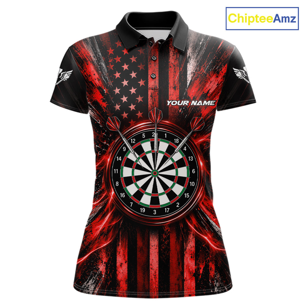 Black And Red US Flag Women Darts Polo 1/4-Zip Shirt Custom Patriotic Darts Tournament Jersey NYN4892