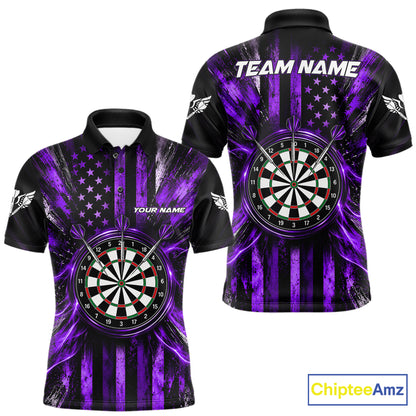 Black And Purple US Flag Mens Darts Polo 1/4-Zip Shirt Custom Patriotic Darts Tournament Jersey NYN4893