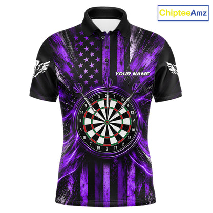 Black And Purple US Flag Mens Darts Polo 1/4-Zip Shirt Custom Patriotic Darts Tournament Jersey NYN4893