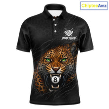 Load image into Gallery viewer, Funny Tiger 8 Ball men's billiard polo shirt personalized black leopard claws pool jersey, custom billiards apparel