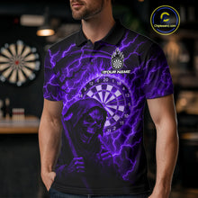 Load image into Gallery viewer, Custom Lightning Purple Grim Reaper Men Dart Polo Shirt Flames Dart Tournament Jersey NYN1447