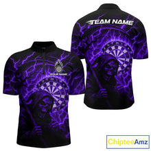 Load image into Gallery viewer, Custom Lightning Purple Grim Reaper Men Dart 1/4-Zip Shirt Flames Dart Tournament Jersey NYN1447