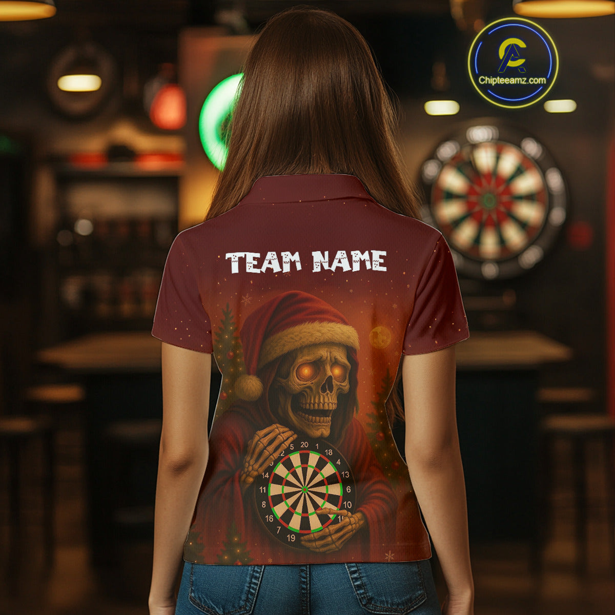 Custom Grim Reaper Dartboard Christmas Dart Polo Shirt For Women Xmas Dart Outfit Jersey NYN1451