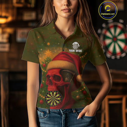 Custom Santa Skull Dartboard Christmas Dart Polo Shirt For Women Xmas Tree Dart Team Jersey NYN1454