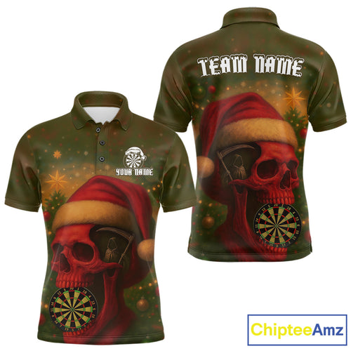 Custom Santa Skull Dartboard Christmas Dart Polo Shirt For Men Xmas Tree Dart Team Jersey NYN1454