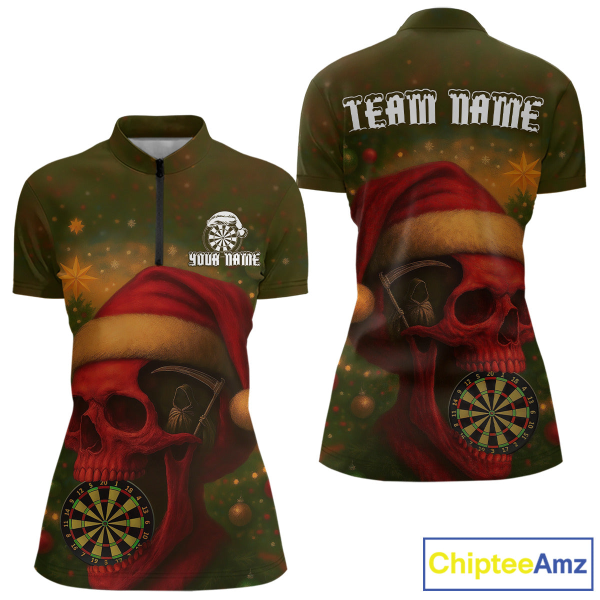 Custom Santa Skull Dartboard Christmas Dart 1/4-Zip Shirt For Women Xmas Tree Dart Team Jersey NYN1454