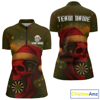 Custom Santa Skull Dartboard Christmas Dart 1/4-Zip Shirt For Women Xmas Tree Dart Team Jersey NYN1454
