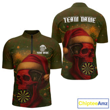 Load image into Gallery viewer, Custom Santa Skull Dartboard Christmas Dart 1/4-Zip Shirt For Men Xmas Tree Dart Team Jersey NYN1454
